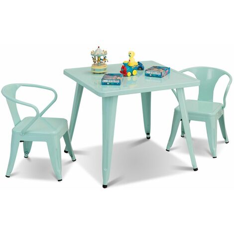 3 Pcs Metal Kids Table and Chair Set Toddler Activity Writing Play Table Set