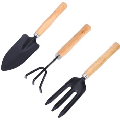3 PCS Mini Outils de Jardinage, Kit de Jardinage avec Petite Pelle, Petite Bêche et Petit Râteau à Poignée pour Plantes d'Extérieur