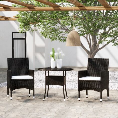 3 pcs Mobilier à dîner de jardin  Ensemble table et chaise de jardin Résine tressée Noir RTITTK28831