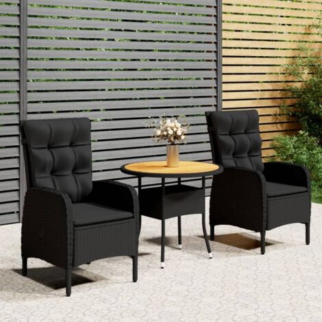 3 pcs Mobilier de bistro  Mobilier de bar de jardin Résine tressée Noir RTITTK23568