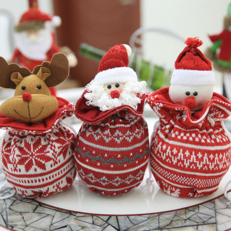 3 pcs Noël Bonbons Sac Tricot Cordon Cadeau Sacs Santa Bonhomme De Neige Réutilisable Pochette Sac pour Enfants Enfants