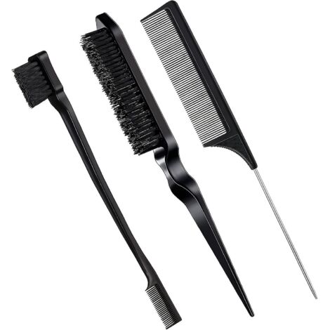 3 Pcs  (noir, Plastique) Set De Brosse  Cheveux De Bord En Poils Brosse  Bord Double Face Peigne  Dos Lisse Peigne  Double Tranchant Peigne  Queue