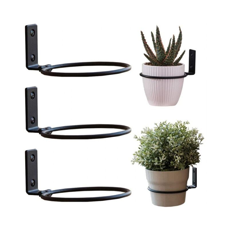 3 Pcs Noir Support Pot de Fleur Diamètre 15cm Anneau Supports Muraux en Métal pour Pot de Fleurs avec Vis