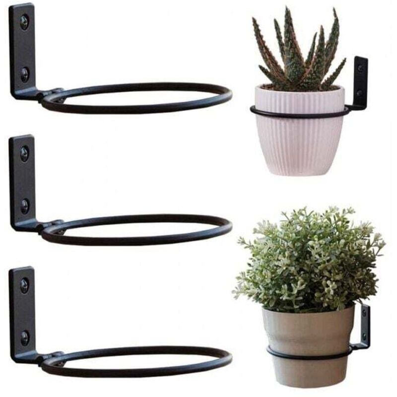 3 Pcs Noir Support Pot de Fleur Diamètre 15cm Anneau Supports Muraux en Métal pour Pot de Fleurs avec Vis