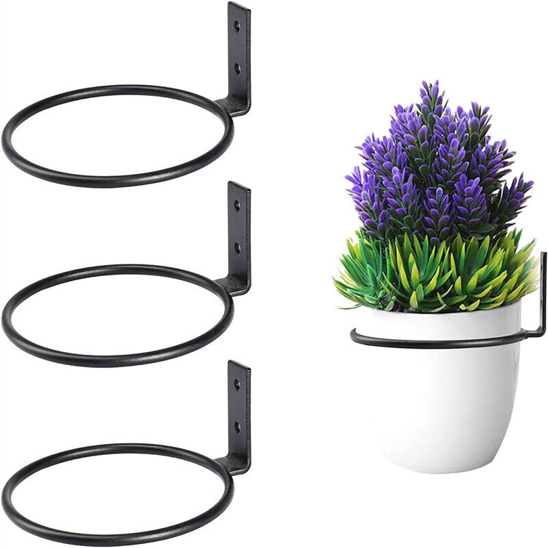 3 Pcs Noir Support Pot de Fleur Diamètre 15cm Anneau Supports Muraux en Métal pour Pot de Fleurs avec Vis