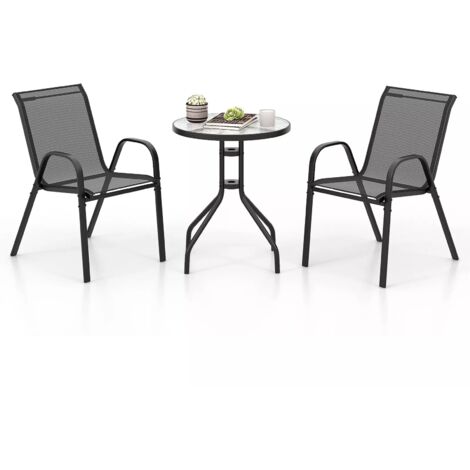 3 Pcs Outdoor Bistro Set Patio Round Dining Side Table w/2 Chairs