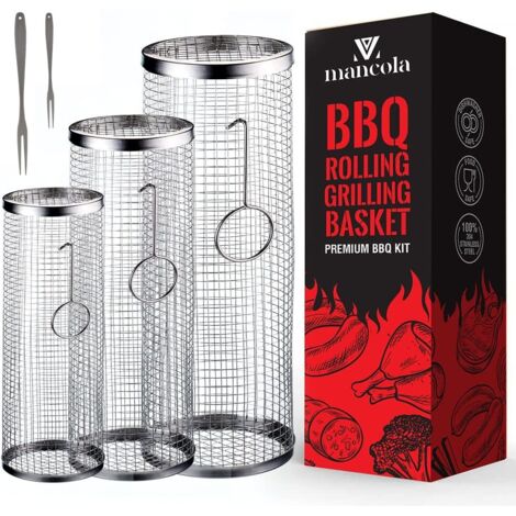 3 pcs Panier de grillade - cuisson pour grill acier inoxydable BBQ camping extérieur charbon bois, support frites, poisson, crevettes，légumes