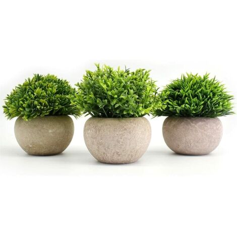 3 pcs Plante Artificielle Plantes Plastique Décoratives,Pots de Fleurs avec Gris,9 x 13cm,Idéales pour Décorer la Maison,Cuisine et Décoration Extérieure