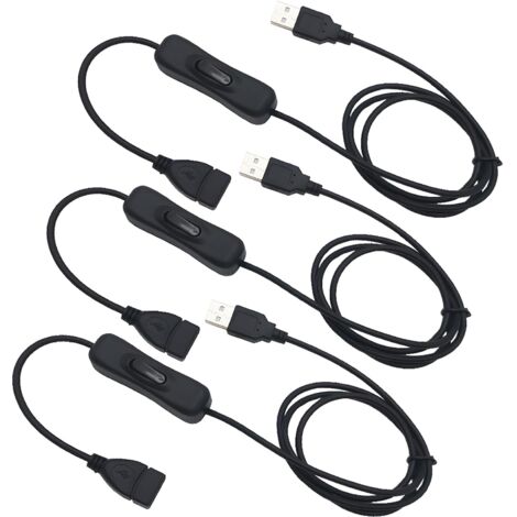 3 Pcs Rallonge USB avec Interrupteur, Câble USB Mâle à Femelle avec Interrupteur, Convient pour Enregistreur de Conduite, Lampe de Bureau LED, Ventilateur USB, etc (1M,noir)