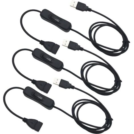 3 Pcs Rallonge USB avec Interrupteur, Câble USB Mâle à Femelle avec Interrupteur, Convient pour Enregistreur de Conduite, Lampe de Bureau LED, Ventilateur USB, etc (1M,noir)
