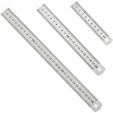 3 Pcs Réglet en Inox Double Face Reglet Metallique Precision 10cm 20cm 30cm Outil Mesure Bord Droit Metal Acier Règle pour Étudiants et Bureau
