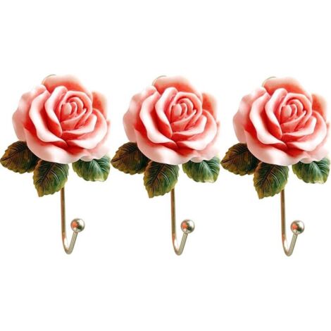3 PCS Rose Résine Mur Crochets Mur Monté Créatif Fleur Fer Crochet pour Suspendre Manteau/Chapeau/Clé/Serviette/Sac À Main Crochets/Cintres Chambre Décoration Murale