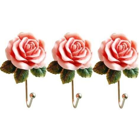3 PCS Rose Résine Mur Crochets Mur Monté Créatif Fleur Fer Crochet pour Suspendre Manteau/Chapeau/Clé/Serviette/Sac À Main Crochets/Cintres Chambre Décoration Murale