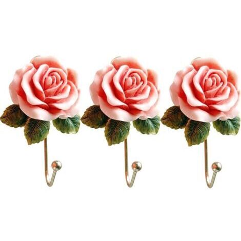 3 PCS Rose Résine Mur Crochets Mur Monté Créatif Fleur Fer Crochet pour Suspendre Manteau/Chapeau/Clé/Serviette/Sac À Main Crochets/Cintres Chambre Décoration Murale