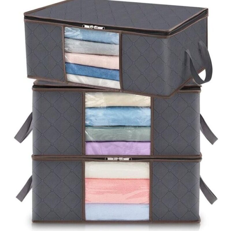 3 pcs Sac de rangement pour vêtements 35L, boîte de rangement pliable sous le lit pour chambre, couette, vêtements, couverture, jouets
