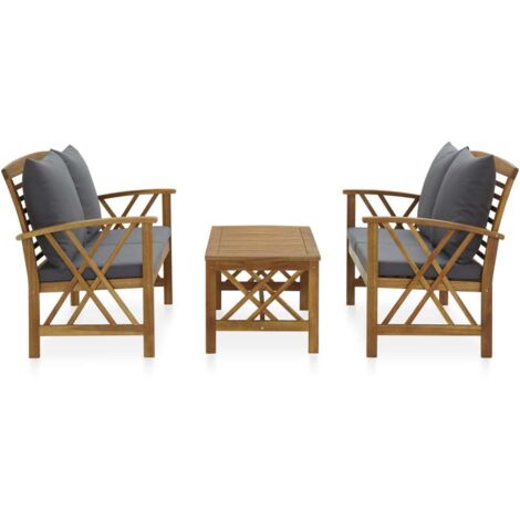 3 pcs Salon de jardin, Ensemble table et chaises de jardin, Meuble de jardin avec coussins Bois d'acacia solide MKW851461