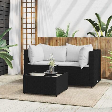 3 pcs Salon de jardin  Salon d'extérieur  Ensemble Meuble de Jardin  Mobilier d'Extérieur avec coussins Noir Résine tressée XFNRX310297