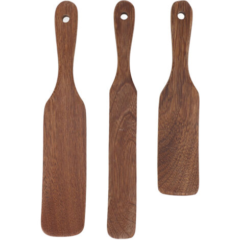 3 PCS Spatule en Bois de Teck avec Manche Anti-Dérapant, Large Palette pour Cuisson, Pizza, Viande et Salade