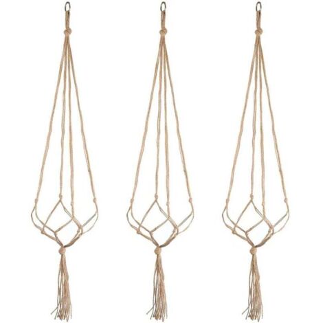 3 Pcs Suspension Plante, Cintres en Jute pour Pot de Fleurs Portes Plantes Macramés avec Porte-Clés pour Décoration Extérieur Intérieur