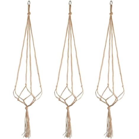 3 Pcs Suspension Plante, Cintres en Jute pour Pot de Fleurs Portes Plantes Macramés avec Porte-Clés pour Décoration Extérieur Intérieur -