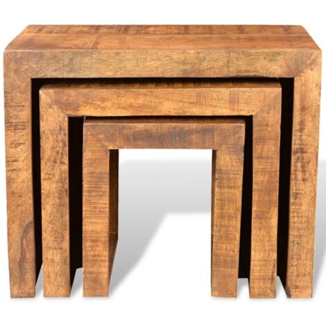 3 pcs Table gigogne，Tables d'appoint，Table basse Bois massif de manguier CFW67268