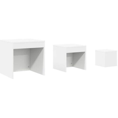 3 pcs Tables gigognes，Table d'appoint Bout de canapé Blanc Aggloméré CFW219156