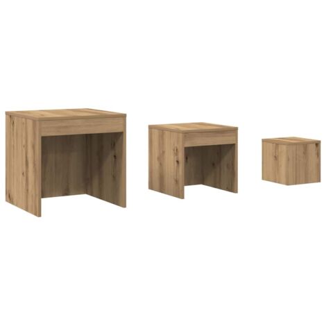 3 pcs Tables gigognes，Table d'appoint Bout de canapé chêne artisanal bois d'ingénierie CFW699715