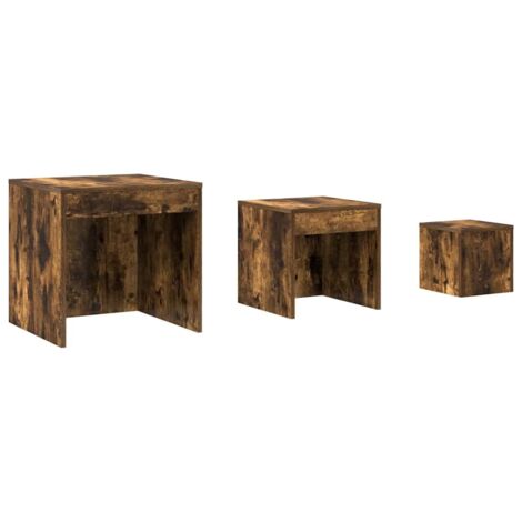 3 pcs Tables gigognes，Table d'appoint Bout de canapé Chêne fumé Bois d'ingénierie CFW963124