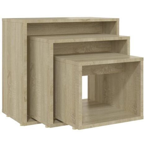 3 pcs Tables gigognes，Table d'appoint Bout de canapé Chêne sonoma Aggloméré CFW382933