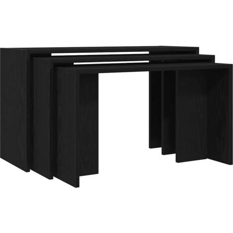 3 pcs Tables gigognes,Table d'appoint Bout de canapé noir bois d'ingénierie CFW900234