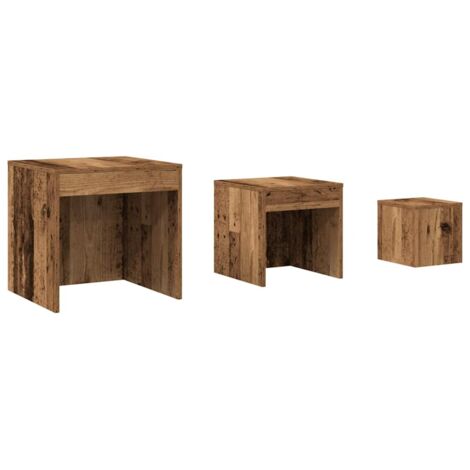 3 pcs Tables gigognes,Table d'appoint Bout de canapé vieux bois bois d'ingénierie CFW473256