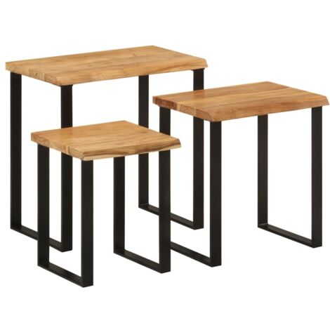 3 pcs Tables gigognes,Tables d'appoint,Table basse avec bord vivant bois massif d'acacia CFW67280