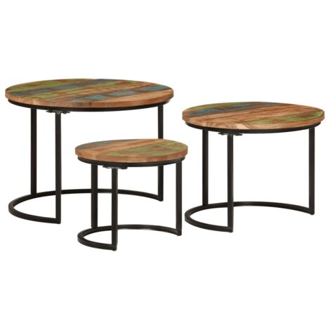 3 pcs Tables gigognes,Tables d'appoint,Table basse bois massif de récupération CFW67298