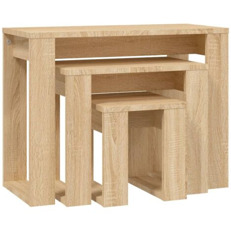 3 pcs Tables gigognes，Tables d'appoint，Table basse Chêne sonoma Bois d'ingénierie CFW67303