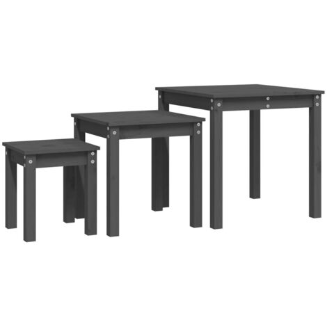 3 pcs Tables gigognes，Tables d'appoint，Table basse Gris Bois de pin massif CFW67307