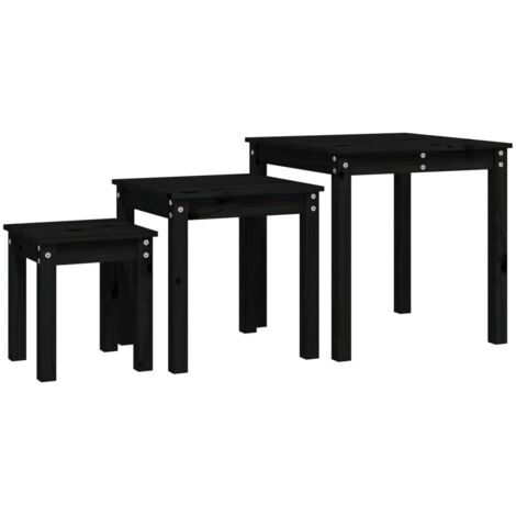 3 pcs Tables gigognes，Tables d'appoint，Table basse Noir Bois de pin massif CFW67314