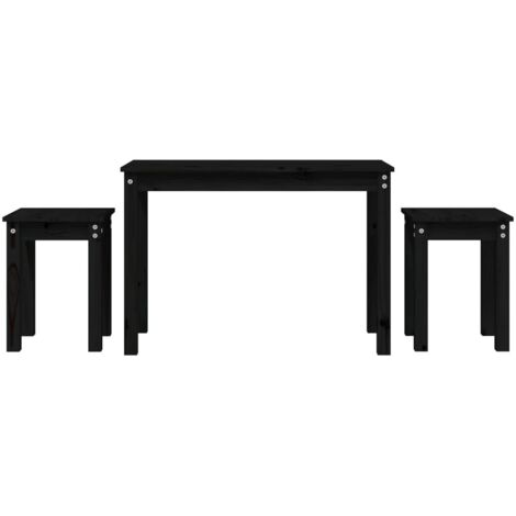 3 pcs Tables gigognes，Tables d'appoint，Table basse Noir Bois de pin massif CFW67315