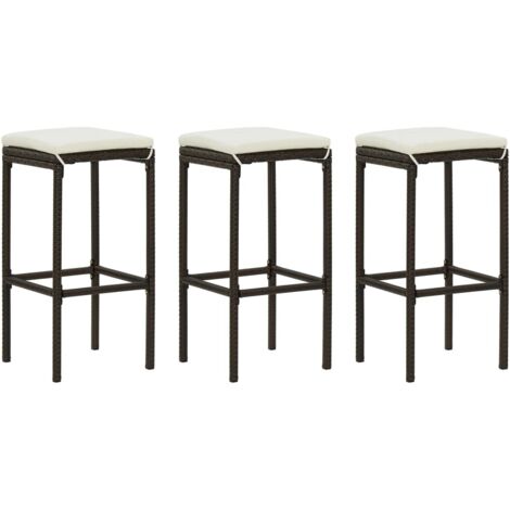 3 pcs Tabourets de bar avec coussins  Tabouret Haut  Chaise de Bar  Siège de Cuisine marron résine tressée HBTD719696