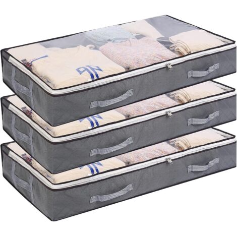 3 PCS Underbed Storage Bags Foldable Garment Bag 75L Large Capacity Storage Containers with Clear Window Reinforced Handles Non-woven Zipper Organizer