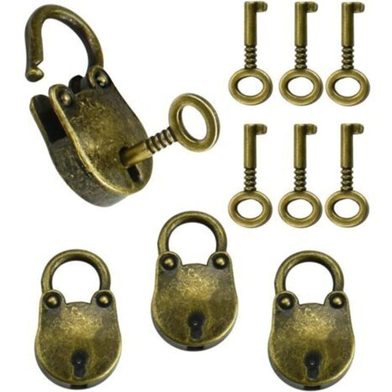3 PCS Vintage Zinc Alloy Padlocks 35 x 21 cm Anti-Rust Bear Shape Padlocks Mini Sturdy Vintage Padlocks with 6 Keys for Small Luggage