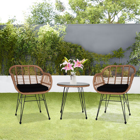 main image of "3 pcs Wicker Rattan Patio Conversation Set with Tempered Glass Table"