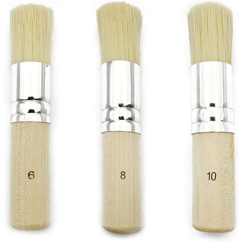 3 Pcs Wooden Brush Bristle Brush Stencil Brush Use for Oil Painting, Watercolor, Stencil Project, Waxing, etc. (13/17/20mm)