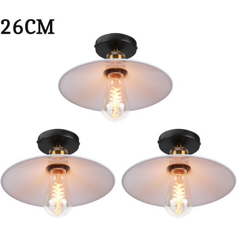 3 Pezzi 26cm Lampada da Soffitto Vintage Retrò E27 Lampadario Ferro Forma di Cappello per Camera da Letto Scale Soggiorno Bianco