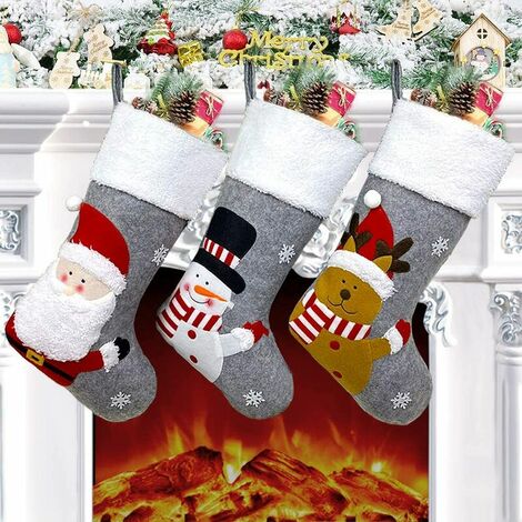 decorazione natalizia da appendere al camino Calza di Natale rossa con renna e fiocchi di neve 4 pezzi 2021 Christmas Stockings Personalized di Babbo Natale classici 