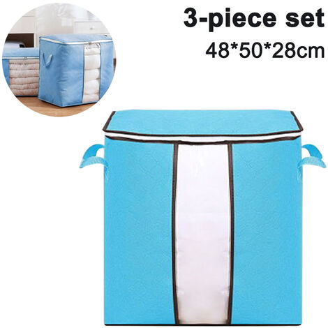 3 pezzi di borse portaoggetti per armadio, organizzatore di vestiti, grande capacità di archiviazione con manico rinforzato, tessuto a 3 strati per trapunte, biancheria da letto, coperte, blu