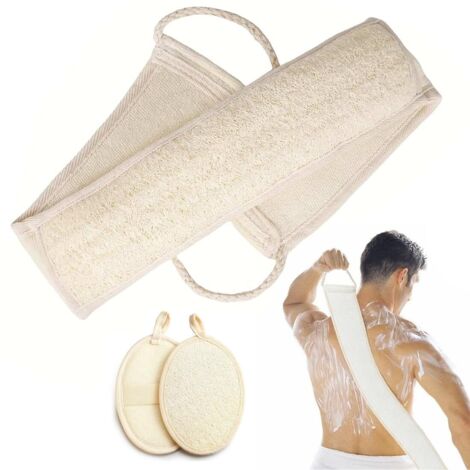 3 pezzi di cinghia da bagno in luffa, asciugamano da bagno con fascia posteriore in luffa, scrub corpo esfoliante in spugna di luffa naturale