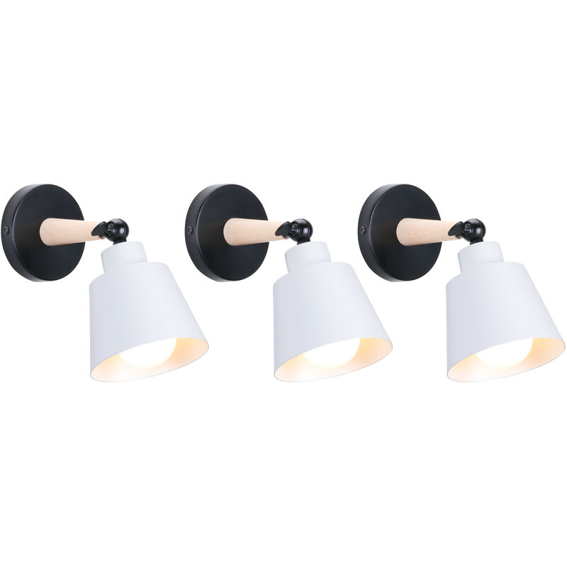 Image of Axhup - 3 Pezzi Moderno Lampada da Parete per Interni, Paralume del Cappello Fatto di Metallo e Legno E27, Applique da Parete Progetta Macaron Bianco