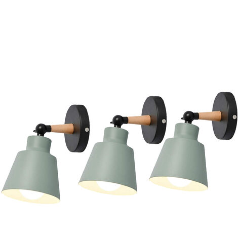 3 Pezzi Moderno Lampada da Parete per Interni, Paralume del Cappello Fatto di Metallo e Legno E27, Applique da Parete Progetta Macaron Verde