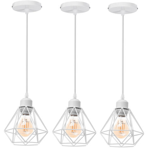 3 Pezzi Retro Lampada a Sospensione Bianca Vintage Industriale Loft Bar Metallo Paralume da Soffitto E27 (Senza Lampadine)