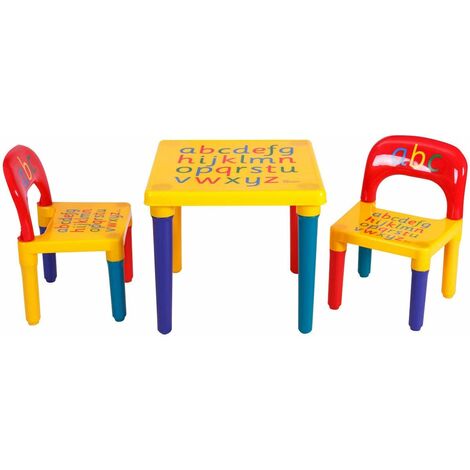 3 pezzi Tavolo per Bambini con 2 Sedie Mobili per Bimbo in PE e PP non Tossico e inodore, Multicolore
